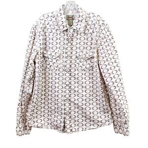 Fossil Button Down Floral/Bird/Vine Print White/Brown Long Sleeve Shirt